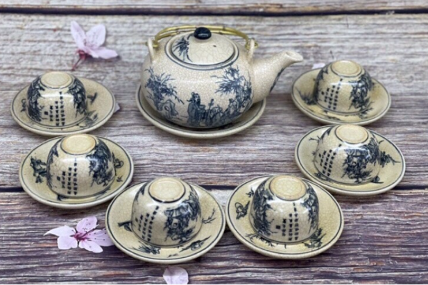 Bat Trang Pottery Ceramic Tea Set - Authentic Vietnamese Craftsmanship Village