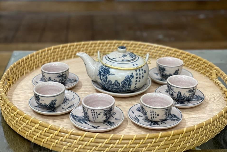 Bat Trang Pottery Ceramic Tea Set - Authentic Vietnamese Craftsmanship Village