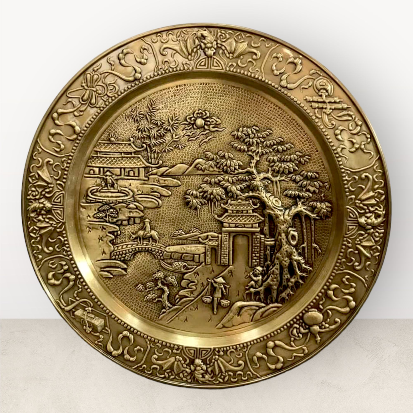 Copper Brass Wall Plate Roots of Homeland Handcrafted by Artisans from Đại Bái Copper Casting Village, Vietnam