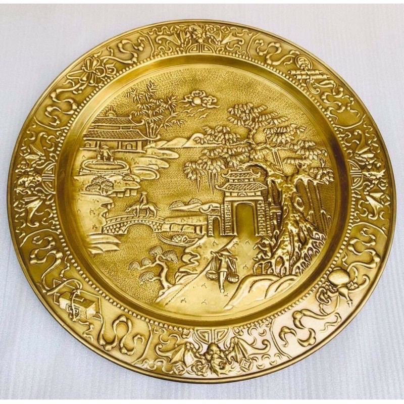 Copper Brass Wall Plate Roots of Homeland Handcrafted by Artisans from Đại Bái Copper Casting Village, Vietnam