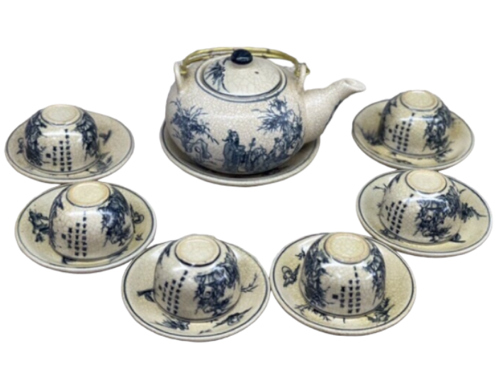 Bat Trang Pottery Ceramic Tea Set - Authentic Vietnamese Craftsmanship Village